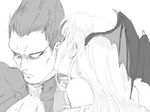  bat_wings capcom demitri_maximoff demon_girl face female male monochrome morrigan_aensland succubus vampire vampire_(game) wings 
