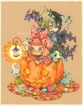  1girl bow candy cat food hair_bow halloween harukage jack-o'-lantern lantern lollipop original 