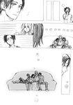  2girls black_hair comic contemporary couch facial_hair family freckles genderswap gol_d_roger greyscale long_hair mino_(udonge) monochrome multiple_boys multiple_girls mustache one_piece portgas_d_ace portgas_d_anne portgas_d_rouge short_hair silent_comic sleeping smile 