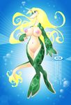  anthro big_breasts blonde_hair breasts cetacean david_nathan_dawkins female flippers green green_body hair horn long_blonde_hair long_hair mammal marine narwhal navel nipples nude podelyn_poole pussy solo tail underwater water wide_hips 
