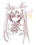  bad_id bad_pixiv_id bare_shoulders blush closed_mouth detached_collar face hair_ribbon mishima_kurone monochrome neptune_(series) noire portrait red_eyes ribbon sketch smile solo spot_color twintails 