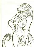  &hearts; anthro big_breasts breasts damagefox female frilled_lizard green_and_white green_and_white_theme inked line_art lizard monochrome nipples nude pussy reptile scalie tandiska tandy 