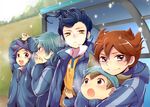  bad_id bad_pixiv_id blue_eyes blue_hair blush breath brown_hair green_hair headband inazuma_eleven_(series) inazuma_eleven_go kageyama_hikaru kariya_masaki male_focus matsukaze_tenma multiple_boys nishizono_shinsuke open_mouth outdoors popped_collar purple_hair racotta smile snow tsurugi_kyousuke yellow_eyes 