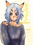  animal_ears blue_eyes cat_ears doraeshi facial_mark final_fantasy final_fantasy_xi mithra solo sweater white_hair 