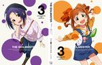  :d bag belt boots cover dvd_cover green_eyes hat hood hoodie idolmaster idolmaster_(classic) long_hair miura_azusa multiple_girls nishigori_atsushi official_art open_mouth orange_hair overalls purple_hair red_eyes short_hair smile sweater takatsuki_yayoi twintails 