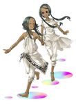  anklet armlet bad_id bad_pixiv_id bangle barefoot black_hair bracelet dark_skin dasimaki dress earrings feet holding_hands indian jewelry multiple_girls necklace original pants running walking 