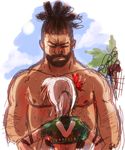  1girl backboob beard breasts candybeyatch chest_hair confrontation crop_top dark_skin facial_hair flower hair_flower hair_ornament hairlocs height_difference jeffry_mcwild large_breasts nipples ponytail size_difference sketch vanessa_lewis virtua_fighter white_hair 