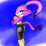  big_breasts blaze_the_cat bleach blue_background breasts butt cat cosplay da_goddamn_batguy feline female leggings legwear mammal plain_background sega shihouin_yoruichi solo sonic_(series) ssjshadowx tail yellow_eyes 