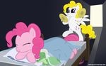  absurd_res adiwan bed blonde_hair cutie_mark cymbal cymbals equine female feral friendship_is_magic gummy_(mlp) hair hi_res horse mammal my_little_pony pegasus pink_hair pinkie_pie_(mlp) pony purple_eyes shadow sleeping square_crossover surprise_(mlp) wings 