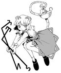  animal_ears basket bloomers dowsing_rod dress greyscale kannazuki_hato monochrome mouse_ears nazrin pose rat rat_tail simple_background solo tail touhou underwear 