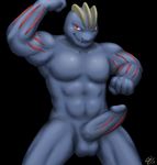  anthro balls barazoku biceps big big_muscles black_background blue blue_body buff bulge erection flexing glans hard humanoid humanoid_penis inviting lizard looking_at_viewer machoke male manly muscles nintendo nude pecs penetration penis pinup plain_background pok&#233;mon pok&eacute;mon pose red_eyes scalie showing_off solo stiff stripes video_games yellowpower 