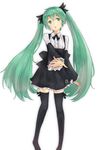  dress green_eyes green_hair hatsune_miku long_hair nakasima-syouta open_mouth project_diva project_diva_(series) simple_background solo thighhighs twintails very_long_hair vocaloid zettai_ryouiki 