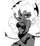  arm_up breasts chibi choker cleavage demon_girl demon_tail drawr fang greyscale horns long_hair medium_breasts midriff monochrome panty_&amp;_stocking_with_garterbelt scanty_(psg) tail zugvogel 