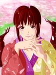  blush_stickers brown_eyes brown_hair cherry_blossoms japanese_clothes kimono lips petals pleasure-treasure sidelocks solo tree umenokouji_aoi virtua_fighter 