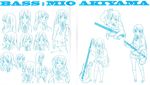  akiyama_mio artist_request bass_guitar character_name character_sheet expressions highres instrument k-on! long_hair monochrome simple_background 