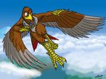  arrow-quivershaft arrow_quivershaft avian beak bird brown_eyes brown_feathers catmonkshiro claws cloud clouds flight flying hawk medal nude red-tail_hawk red-tailed_hawk sky solo talons toe_claws winged_arms wings 