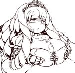  :&lt; bad_id bad_pixiv_id breasts cross cum cum_on_body cum_on_breasts cum_on_upper_body drill_hair facial huge_breasts jewelry lineart long_hair monochrome necklace paizuri paizuri_under_clothes princess_(sekaiju) sekaiju_no_meikyuu sekaiju_no_meikyuu_3 solo_focus tiara yukishiki_shilfi 