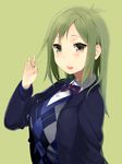  alternate_hairstyle antenna_hair argyle bow bowtie chikurin_(sasamori_tomoe) green_eyes green_hair hair_twirling long_hair original sasamori_tomoe school_uniform simple_background solo sweater 