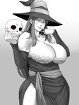  bare_shoulders breasts cleavage dragon's_crown dress ganto greyscale huge_breasts monochrome no_panties plump solo sorceress_(dragon's_crown) strapless strapless_dress 