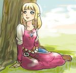  blonde_hair blue_eyes bracelet hakobe_(ichiru) jewelry long_hair pointy_ears princess_zelda smile solo the_legend_of_zelda the_legend_of_zelda:_skyward_sword tree 