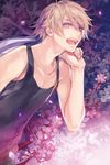  bad_id bad_pixiv_id blonde_hair cherry_blossoms flower ivan_karelin jacket male_focus megane_(artist) open_mouth purple_eyes purple_jacket solo tank_top tiger_&amp;_bunny 