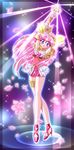  :o angel_peach arms_up blue_eyes brooch cherry_blossoms choker crossed_legs hair_ribbon hanasaki_momoko heart jewelry leg_garter long_hair magic magical_girl open_mouth petals pink_hair ribbon shoes skirt solo sparkle standing tiara wand wedding_peach yukinyan 