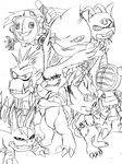  &gt;:p aceofabra black_and_white canine claws coronamon crossed_arms demidevimon digimon elecmon fangs gazimon gear gizamon goblimon goburimon group hagurumon happy helmet igamon kotemon machine male mammal mask mechanical monochrome ninjamon one_eye_closed picodevimon sketch teeth tongue tongue_out wink 