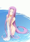  bad_id bad_pixiv_id breasts fate/stay_night fate_(series) long_hair nude pink_eyes purple_hair rider small_breasts solo tachibana_yuu towel very_long_hair wading water 