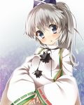  bad_id bad_pixiv_id grey_eyes grey_hair hat japanese_clothes mononobe_no_futo open_mouth ponytail ribbon short_hair solo takashiru tate_eboshi touhou upper_body 