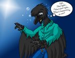  beak bird catmonkshiro claws clothing crow light pants shirt transformation winged_arms wings 
