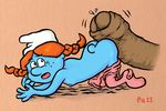  ass_up butt disembodied_penis duo eugene_umberto female from_behind hot_dogging human interspecies male mammal not_furry penis sassette scared sex side_view size_difference smurf straight the_smurfs topless 