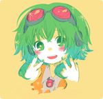  1girl bad_id bad_pixiv_id blush goggles goggles_on_head green_eyes green_hair green_nails gumi maimu_(polka) nail_polish open_mouth short_hair sketch smile solo v vocaloid 