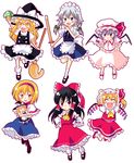  alice_margatroid bat_wings blonde_hair character_doll doll flandre_scarlet hakurei_reimu hat izayoi_sakuya kirisame_marisa multiple_girls red_eyes remilia_scarlet sakurai_makoto_(custom_size) silver_hair touhou wings witch_hat yellow_eyes 