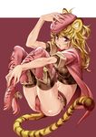  animal_ears blonde_hair boots copyright_request hat highres navel purple_eyes short_hair solo tail thigh_boots thighhighs thomasz tiger_ears tiger_tail 
