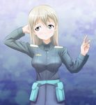  blonde_hair blue_eyes breasts eila_ilmatar_juutilainen hand_behind_head large_breasts long_hair military military_uniform pouch solo soloniel strike_witches uniform world_witches_series 