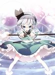  black_hairband blue_eyes dress ghost hairband hitodama katana konpaku_youmu konpaku_youmu_(ghost) petenshi_(dr._vermilion) short_hair silver_hair solo sword touhou weapon 