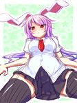  :&lt; animal_ears bad_id bad_pixiv_id black_legwear bunny_ears from_below mirinduke necktie pink_hair purple_hair red_eyes red_neckwear reisen_udongein_inaba sketch solo thighhighs touhou zettai_ryouiki 