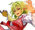  action ascot bad_id bad_pixiv_id chirigami-san green_hair hands happy kazami_yuuka looking_at_viewer plaid plaid_skirt plaid_vest red_eyes short_hair skirt skirt_set smile solo touhou upper_body vest 