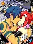  1girl closed_eyes couple hetero holding hug kamina kiss mt red_hair tattoo tegaki tengen_toppa_gurren_lagann yoko_littner 