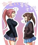  blazer breast_envy crossover genderswap genderswap_(mtf) jacket k-on! kazuhiro_(tiramisu) kita_high_school_uniform kyonko miura_akane multiple_girls parody pink_hair ponytail school_uniform serafuku suzumiya_haruhi_no_yuuutsu translated 