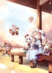  blonde_hair bow brown_hair chen cherry_blossoms cup dollar dress eating fairy_wings gap hair_bow hat instrument japanese_clothes keyboard_(instrument) konpaku_youmu konpaku_youmu_(ghost) lily_white lunasa_prismriver lyrica_prismriver merlin_prismriver multiple_girls multiple_tails obi one_eye_closed perfect_cherry_blossom ribbon saigyouji_yuyuko sash short_hair smile tail touhou tray triangular_headpiece trumpet violin white_hair wings yakumo_ran yakumo_yukari yunomi 