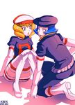  blonde_hair domino_(pokemon) gloves green_hair hat lance_(pokemon) lowres pokemon pokemon_(anime) pokemon_(game) pokemon_heartgold_and_soulsilver pokemon_hgss rubyconcream team_rocket thighhighs zettai_ryouiki 