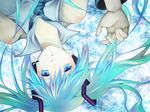  aqua_eyes aqua_hair aqua_nails bad_id bad_pixiv_id bubble hatsune_miku headset long_hair nail_polish solo twintails upside-down vocaloid wataberann 