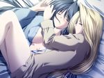  aoi_hatori bed blonde_hair blue_hair doki_doki_princess game_cg garnet_flair_arcland long_hair multiple_girls pajamas shinomiya_kaoru sleeping very_long_hair yuri 