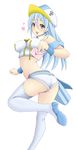  ass blue_hair blush boots breasts covered_nipples emukon gen_3_pokemon hat heart large_breasts leg_up legs letter looking_back mail midriff pelipper personification pokemon short_shorts shorts solo thigh_boots thighhighs thighs white_legwear zipper 