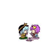  card chibi holding holding_card komeiji_koishi komeiji_satori lying_card multiple_girls playing_card purple_hair siblings simple_background sisters socha touhou 