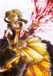  aku_no_musume_(vocaloid) blonde_hair blood bow collar dress evillious_nendaiki flower gloves highres hisekai kagamine_rin marker_(medium) ribbon riliane_lucifen_d'autriche short_hair solo traditional_media vocaloid yellow 