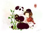  animal animal_hug axis_powers_hetalia bamboo chibi china_(hetalia) closed_eyes male_focus panda saiyki solo 
