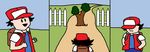  bad_anatomy baseball_cap comic fence hat pokemon red_(pokemon) sad tears tree truth 