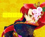  2009 flower hair_flower hair_ornament hoshino_hitsuki japanese_clothes kimono long_hair ponytail red_hair rose solo tengen_toppa_gurren_lagann yellow_eyes yoko_littner 